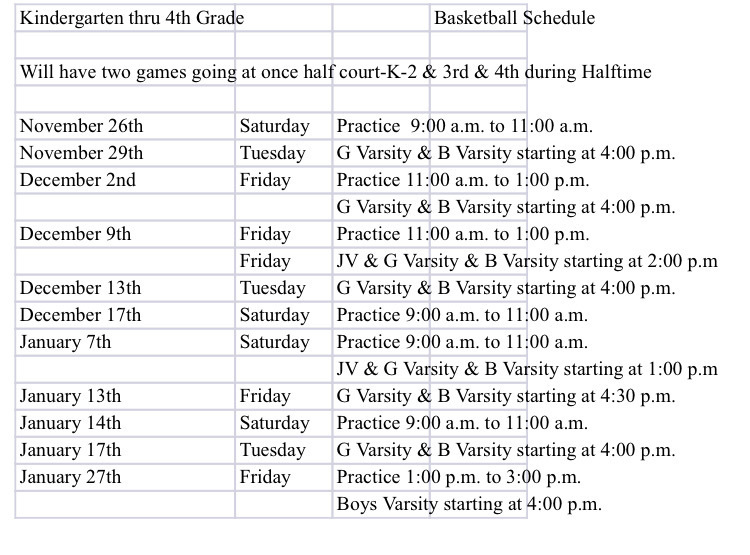 Elementary basketball schedule